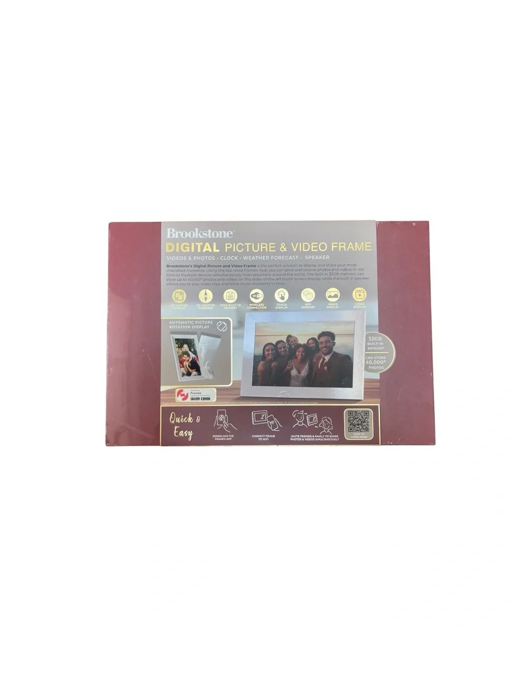 Brookstone 10” WiFi Digital Picture & Video Frame 32GB Touchscreen NEW in Box